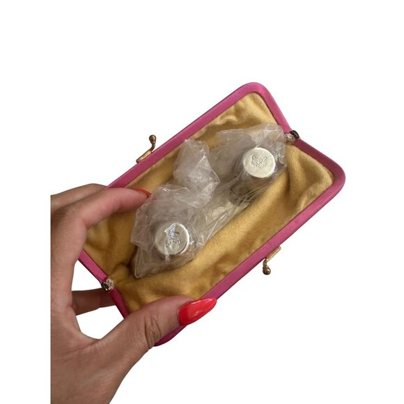 VINTAGE Pink Elephants Champagne Handpainted Satin Kisslock Liquor Purse Handbag - Picture 2 of 8